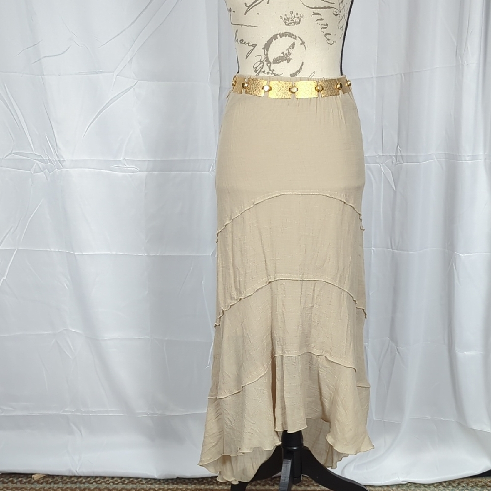 BCX Beige High-Low Tiered Skirt